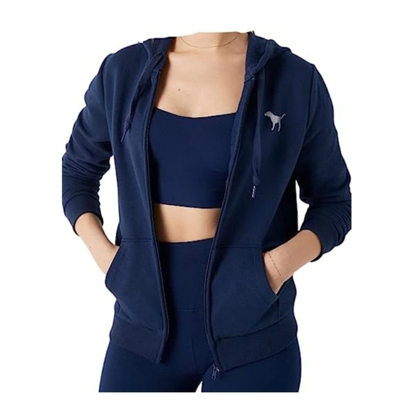 NWOT VS PINK Everyday Lounge Perfect Full Zip Hoodie XS Blue - Picture 2 of 4